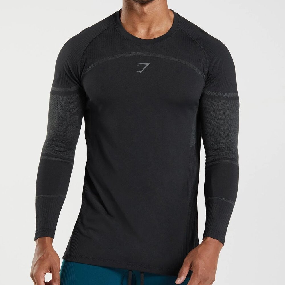 Gymshark Onyx 5.0 Seamless Long Sleeve T-Shirt Black Onyx Grey XXL